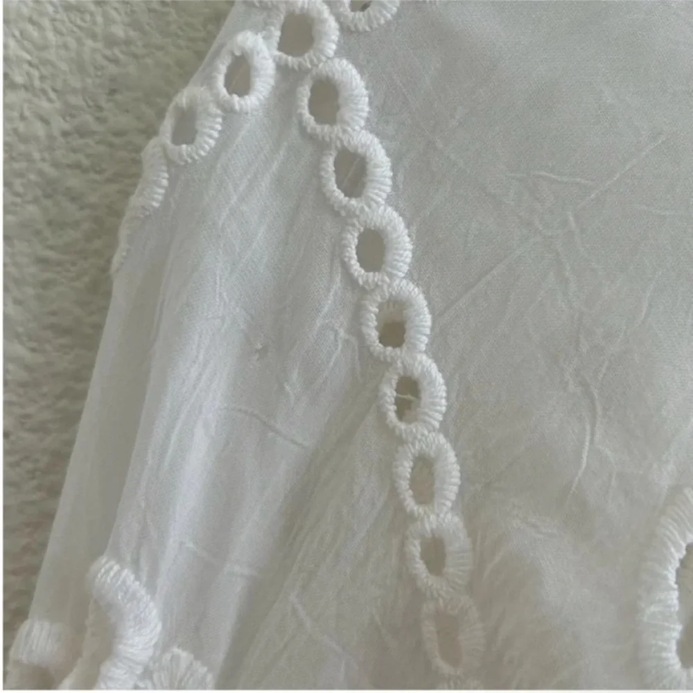 Johnny Was Roman Ruffle Eyelet Blouse White Floral